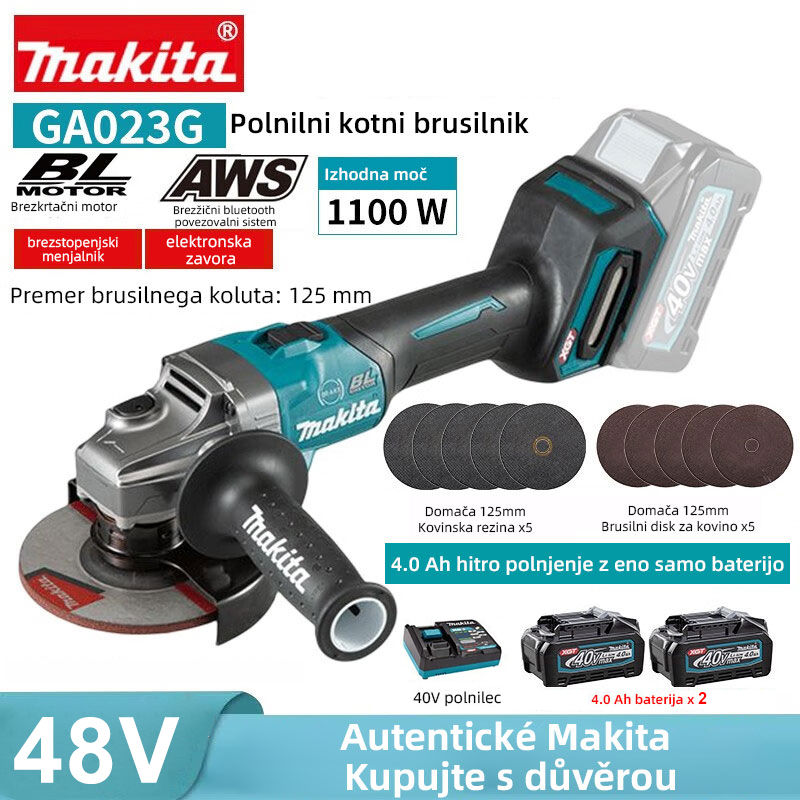 2*48V litijeva baterija + 2000W Makita kotni brusilnik + 18AMP polnilnik + dodatki za rezila